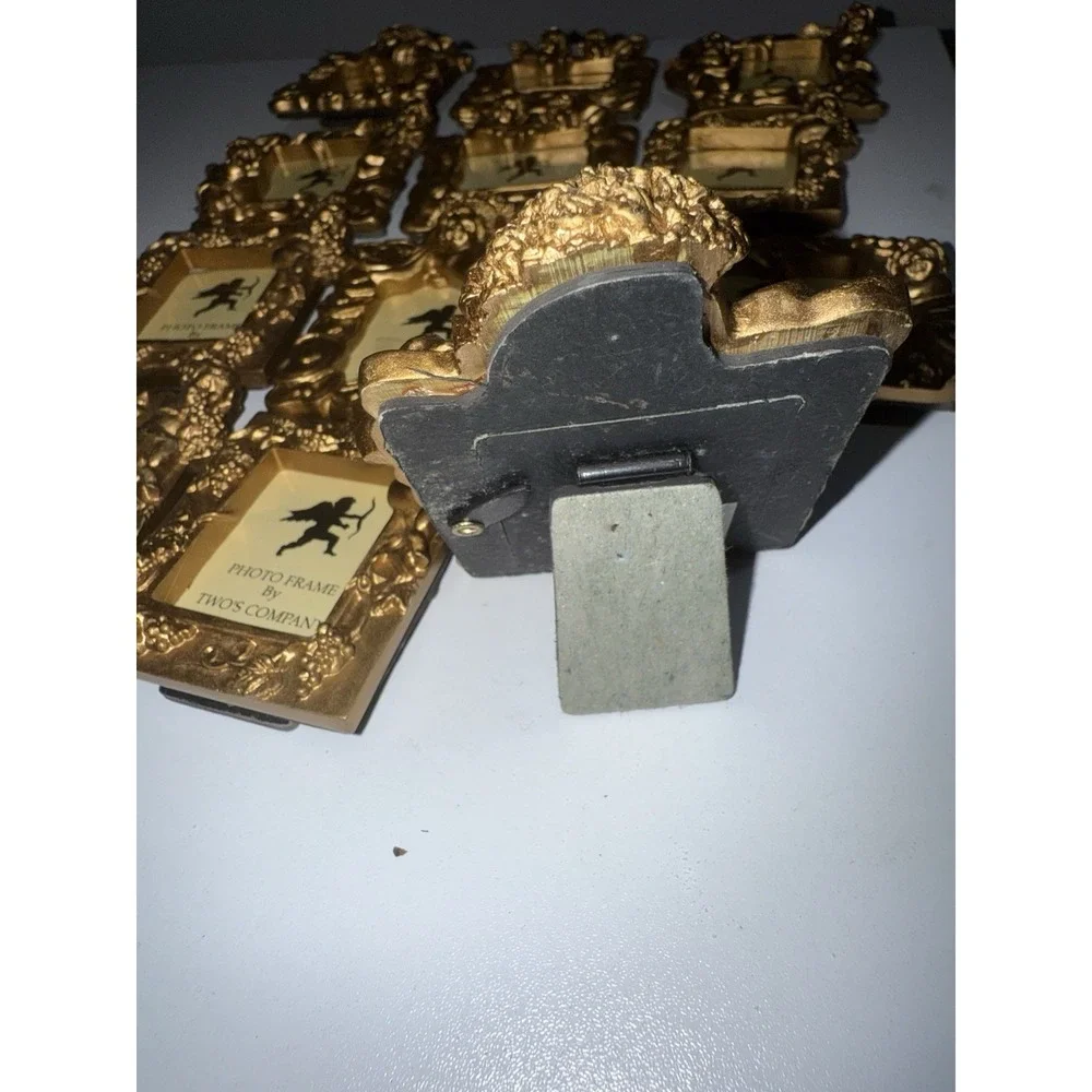 VTG Set of 12 Gold Toned Two's Company Small‎ Photo Frames Angel Cherub Ribbon N